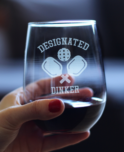 Bevvee Designated Dinker Pickle Ball Gifts Stem Less Wine Glass, 17 oz In Clear