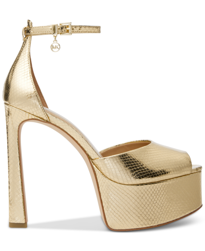 Shop Michael Kors Michael  Women's Martina Ankle-strap Peep-toe Pumps In Pale Gold