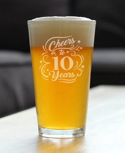 Bevvee Cheers To 10 Years 10th Anniversary Gifts Pint Glass, 16 oz In Clear