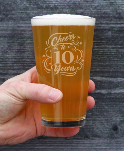 Bevvee Cheers To 10 Years 10th Anniversary Gifts Pint Glass, 16 oz In Clear