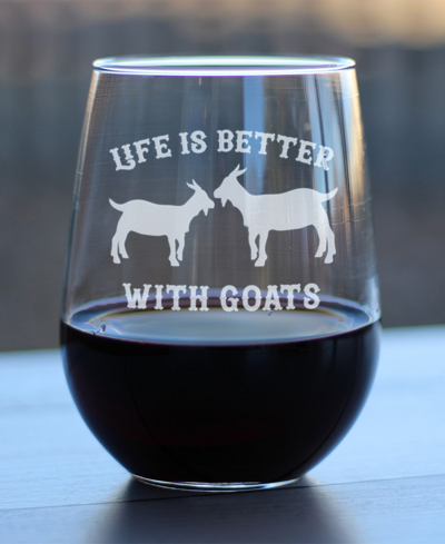 Bevvee Life Is Better With Goats Funny Goat Gifts Stem Less Wine Glass, 17 oz In Clear