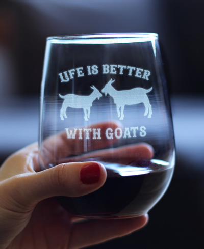 Bevvee Life Is Better With Goats Funny Goat Gifts Stem Less Wine Glass, 17 oz In Clear