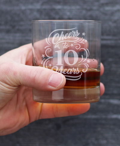 Shop Bevvee Cheers To 10 Years 10th Anniversary Gifts Whiskey Rocks Glass, 10 oz In Clear