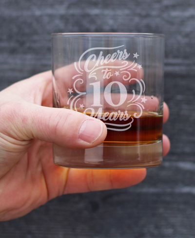 Bevvee Cheers To 10 Years 10th Anniversary Gifts Whiskey Rocks Glass, 10 oz In Clear
