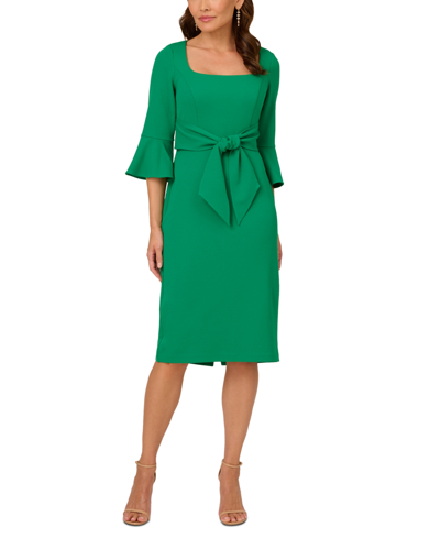 Shop Adrianna Papell Women's Tie-front Bell-sleeve Midi Dress In Vividgreen