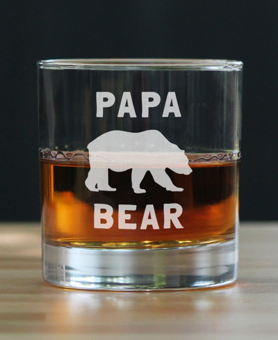 Bevvee Papa Bear Dad Gifts Whiskey Rocks Glass, 10 oz In Clear