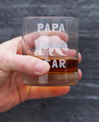 Bevvee Papa Bear Dad Gifts Whiskey Rocks Glass, 10 oz In Clear