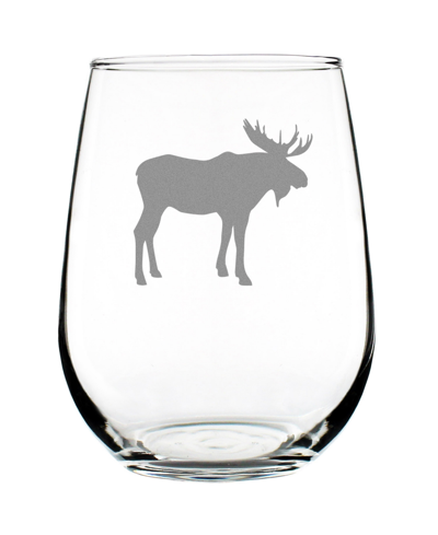 Shop Bevvee Moose Silhouette Rustic Cabin Gifts Stem Less Wine Glass, 17 oz In Clear