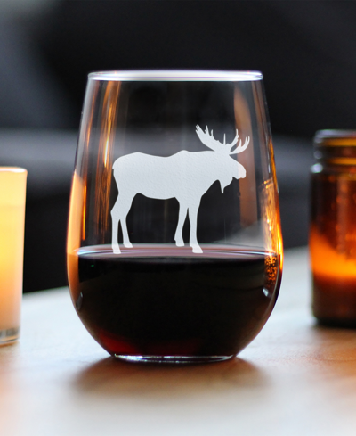 Bevvee Moose Silhouette Rustic Cabin Gifts Stem Less Wine Glass, 17 oz In Clear