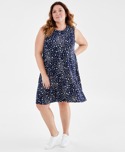 Shop Style & Co Plus Size Printed Sleeveless Flip Flop Dress, Created For Macy's In Shadow Blue