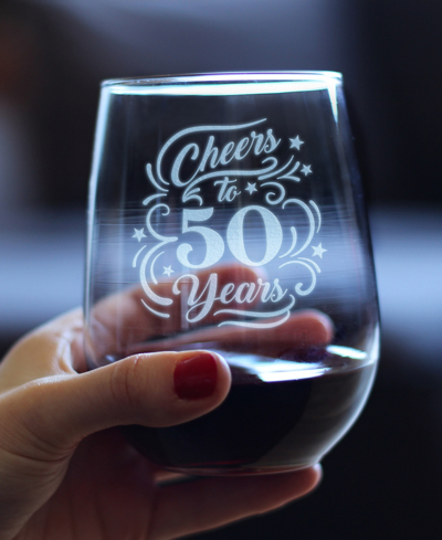 Bevvee Cheers To 50 Years 50th Anniversary Gifts Stem Less Wine Glass, 17 oz In Clear