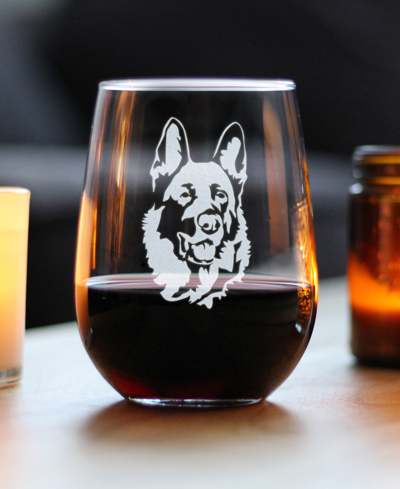 Bevvee German Shepherd Face Dog Gifts Stem Less Wine Glass, 17 oz In Clear