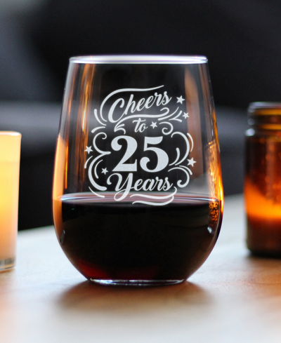 Shop Bevvee Cheers To 25 Years 25th Anniversary Gifts Stem Less Wine Glass, 17 oz In Clear