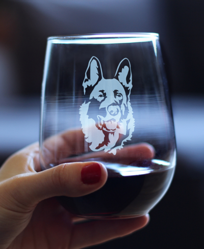 Bevvee German Shepherd Face Dog Gifts Stem Less Wine Glass, 17 oz In Clear