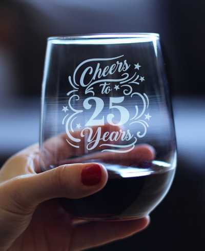 Shop Bevvee Cheers To 25 Years 25th Anniversary Gifts Stem Less Wine Glass, 17 oz In Clear