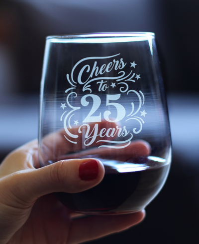 Bevvee Cheers To 25 Years 25th Anniversary Gifts Stem Less Wine Glass, 17 oz In Clear