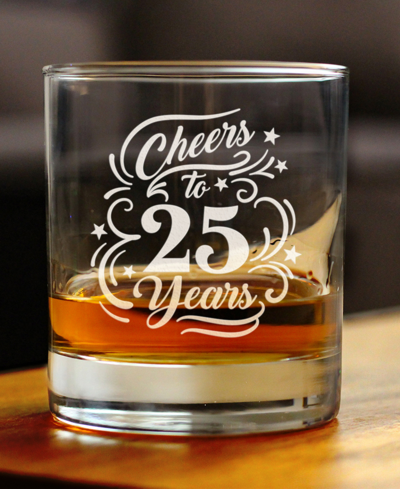 Bevvee Cheers To 25 Years 25th Anniversary Gifts Whiskey Rocks Glass, 10 oz In Clear
