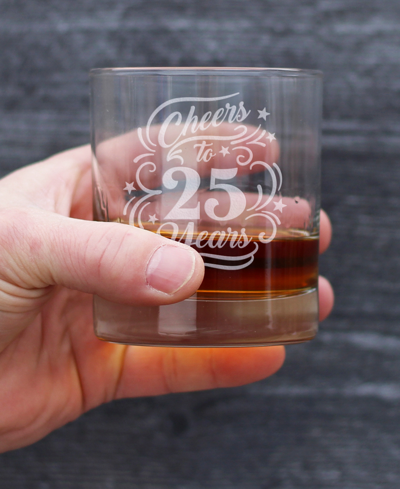 Bevvee Cheers To 25 Years 25th Anniversary Gifts Whiskey Rocks Glass, 10 oz In Clear