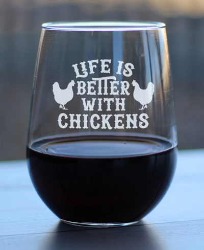 Shop Bevvee Life Is Better With Chickens Funny Chicken Gifts Stem Less Wine Glass, 17 oz In Clear
