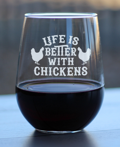 Bevvee Life Is Better With Chickens Funny Chicken Gifts Stem Less Wine Glass, 17 oz In Clear