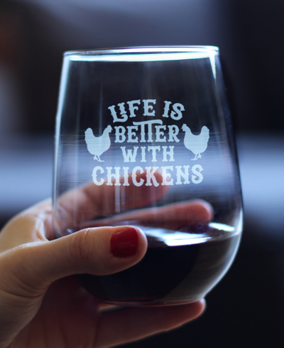 Bevvee Life Is Better With Chickens Funny Chicken Gifts Stem Less Wine Glass, 17 oz In Clear