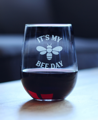Bevvee Bee Day Happy Birthday Gifts Stem Less Wine Glass, 17 oz In Clear