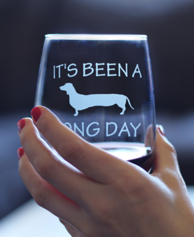 Bevvee It's Been A Long Day Funny Dachshund Dog Gifts Stem Less Wine Glass, 17 oz In Clear