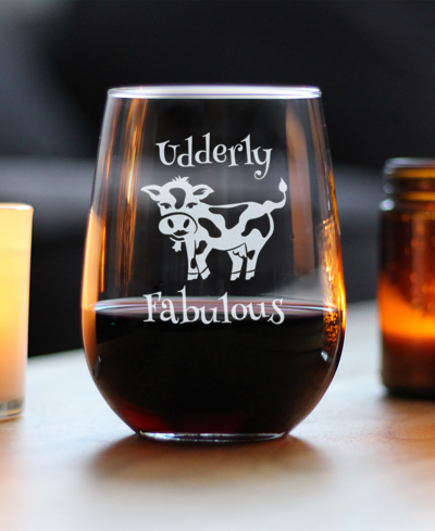 Bevvee Udderly Fabulous Funny Cow Gifts Stem Less Wine Glass, 17 oz In Clear