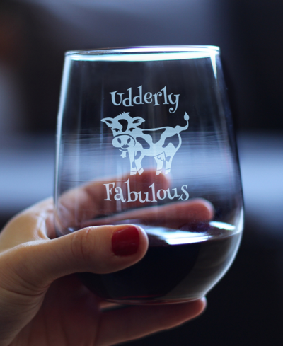 Bevvee Udderly Fabulous Funny Cow Gifts Stem Less Wine Glass, 17 oz In Clear