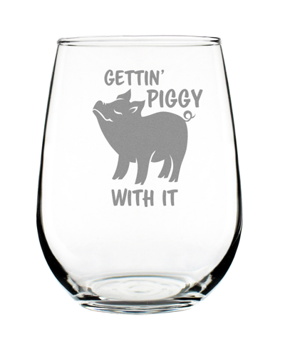 Shop Bevvee Gettin' Piggy Funny Pig Gifts Stem Less Wine Glass, 17 oz In Clear