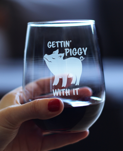 Shop Bevvee Gettin' Piggy Funny Pig Gifts Stem Less Wine Glass, 17 oz In Clear