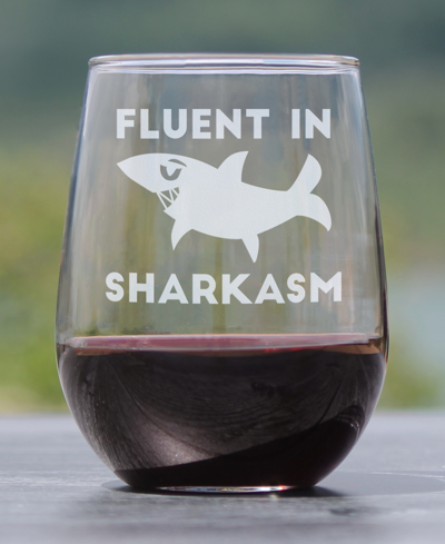 Bevvee Fluent In Sharkasm Sarcastic Shark Gifts Stem Less Wine Glass, 17 oz In Clear