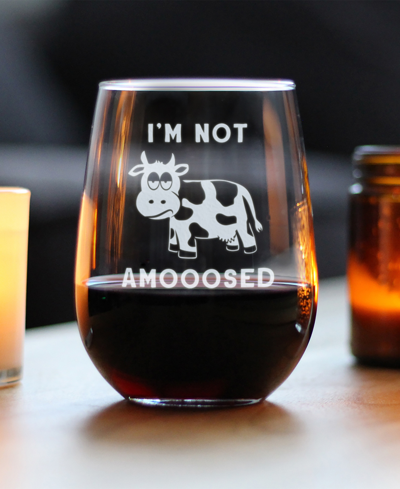 Bevvee I'm Not Amooosed Funny Cow Gifts Stem Less Wine Glass, 17 oz In Clear
