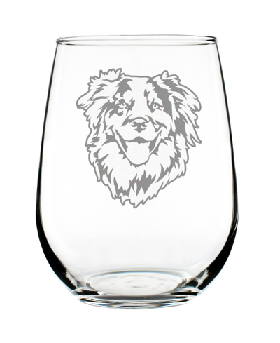 Shop Bevvee Australian Shepherd Face Aussie Dog Gifts Stem Less Wine Glass, 17 oz In Clear