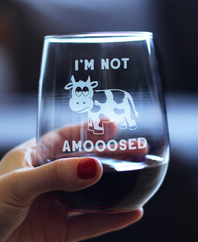 Bevvee I'm Not Amooosed Funny Cow Gifts Stem Less Wine Glass, 17 oz In Clear