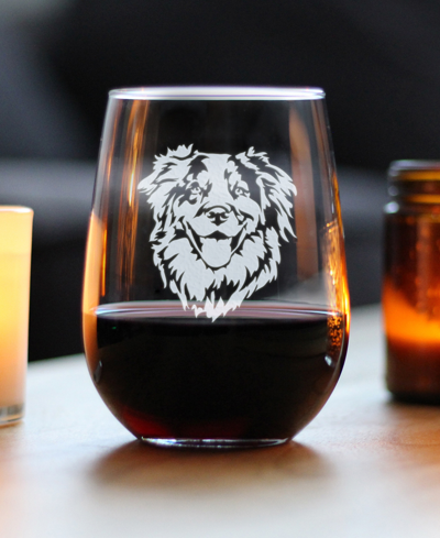 Bevvee Australian Shepherd Face Aussie Dog Gifts Stem Less Wine Glass, 17 oz In Clear