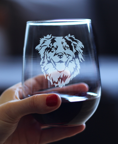 Shop Bevvee Australian Shepherd Face Aussie Dog Gifts Stem Less Wine Glass, 17 oz In Clear