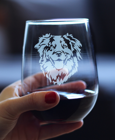 Bevvee Australian Shepherd Face Aussie Dog Gifts Stem Less Wine Glass, 17 oz In Clear