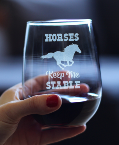 Bevvee Horses Keep Me Stable Horse Gifts Stem Less Wine Glass, 17 oz In Clear