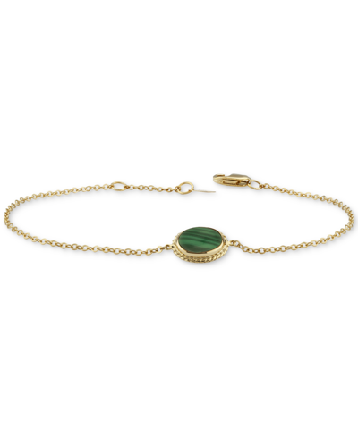 Macy's Lapis Lazuli Oval Rope-framed Link Bracelet In 14k Gold (also In Malachite) In Malachite