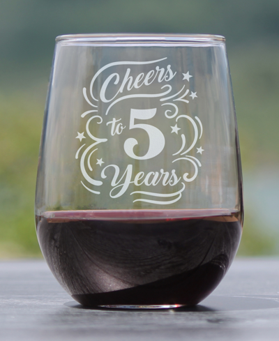 Shop Bevvee Cheers To 5 Years 5th Anniversary Gifts Stem Less Wine Glass, 17 oz In Clear