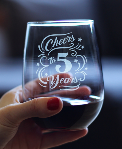 Bevvee Cheers To 5 Years 5th Anniversary Gifts Stem Less Wine Glass, 17 oz In Clear