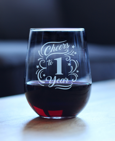 Bevvee Cheers To 1 Year 1st Anniversary Gifts Stem Less Wine Glass, 17 oz In Clear