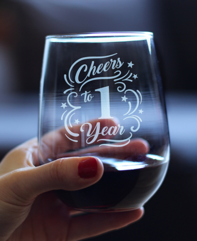 Shop Bevvee Cheers To 1 Year 1st Anniversary Gifts Stem Less Wine Glass, 17 oz In Clear