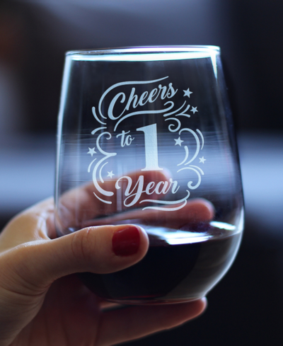Bevvee Cheers To 1 Year 1st Anniversary Gifts Stem Less Wine Glass, 17 oz In Clear