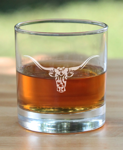Bevvee Longhorn Texas Rancher Gifts Whiskey Rocks Glass, 10 oz In Clear