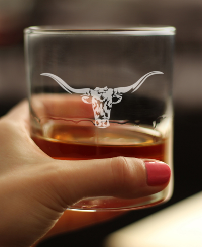 Bevvee Longhorn Texas Rancher Gifts Whiskey Rocks Glass, 10 oz In Clear