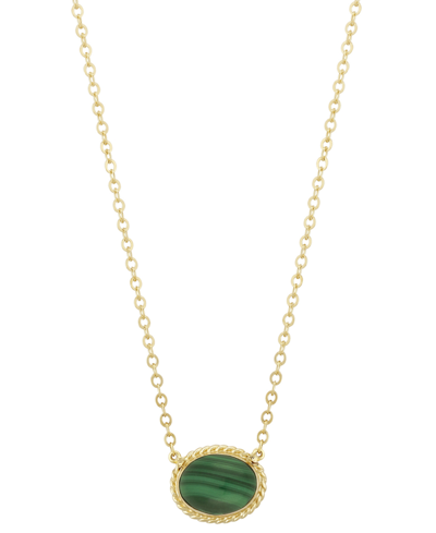 Shop Macy's Malachite Oval Rope-framed Pendant Necklace In 14k Gold, 18" + 1" Extender (also In Lapis Lazuli)