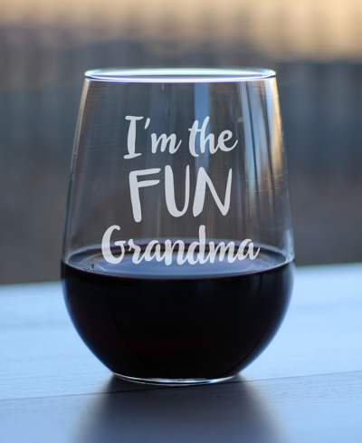 Bevvee I'm The Fun Grandma Grandparent Gifts Stem Less Wine Glass, 17 oz In Clear