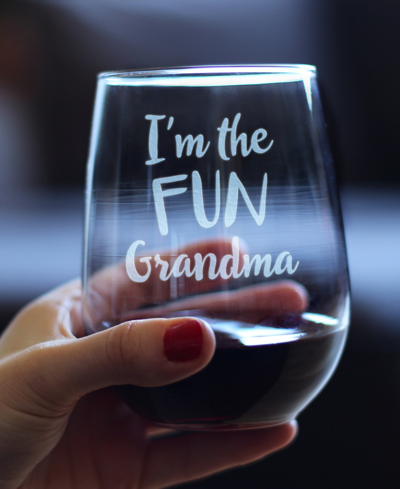 Bevvee I'm The Fun Grandma Grandparent Gifts Stem Less Wine Glass, 17 oz In Clear